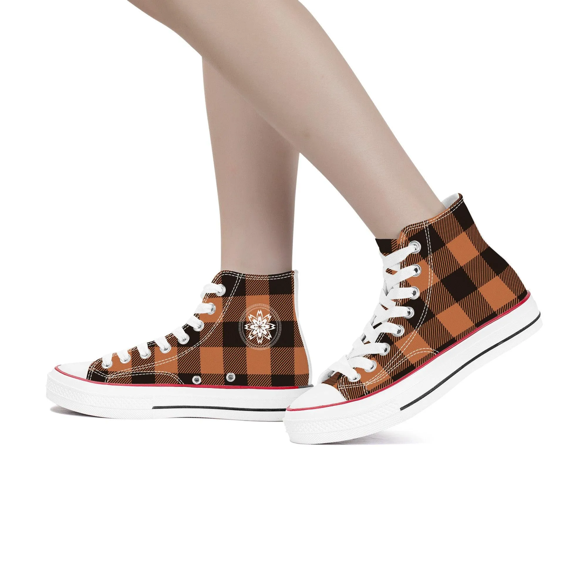 Brown & Black Checkers - High Top Canvas Shoes