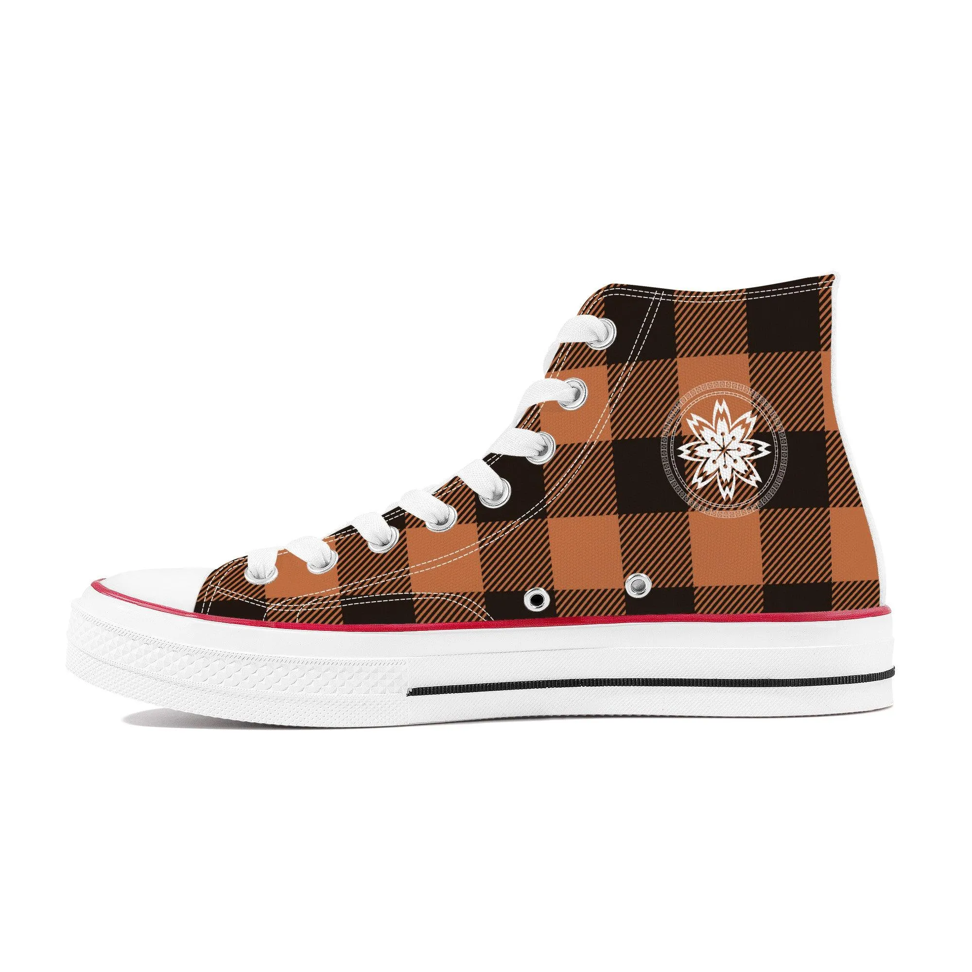 Brown & Black Checkers - High Top Canvas Shoes