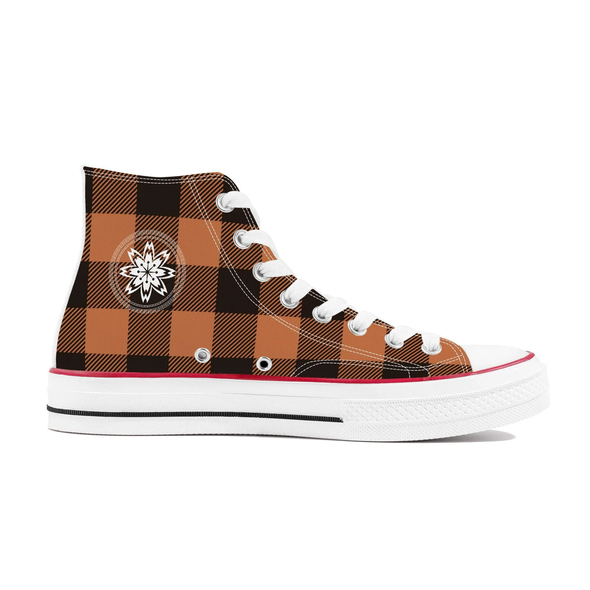 Brown & Black Checkers - High Top Canvas Shoes