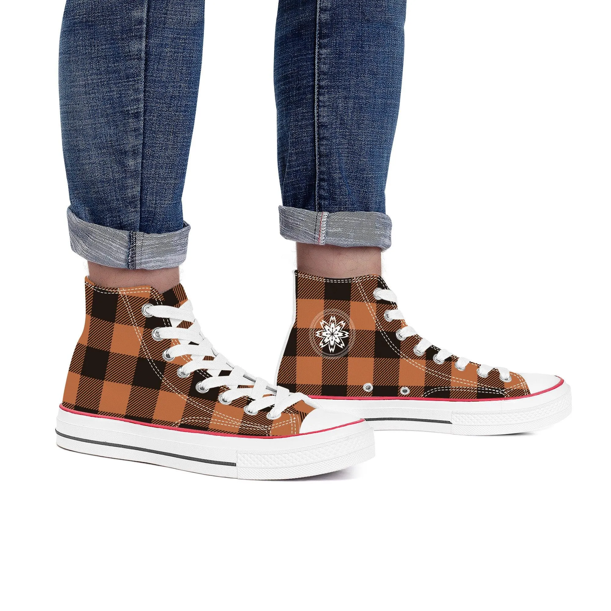 Brown & Black Checkers - High Top Canvas Shoes