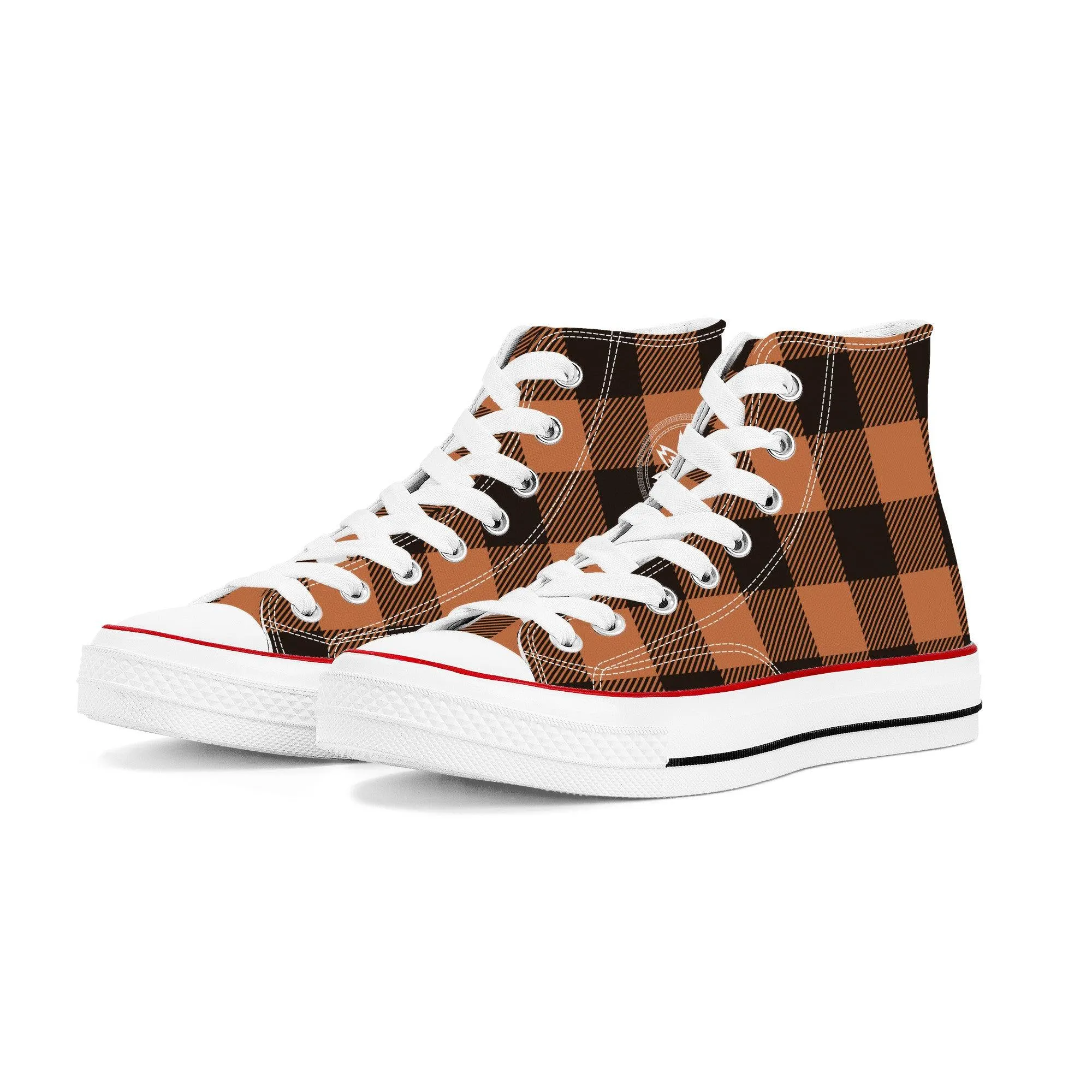 Brown & Black Checkers - High Top Canvas Shoes