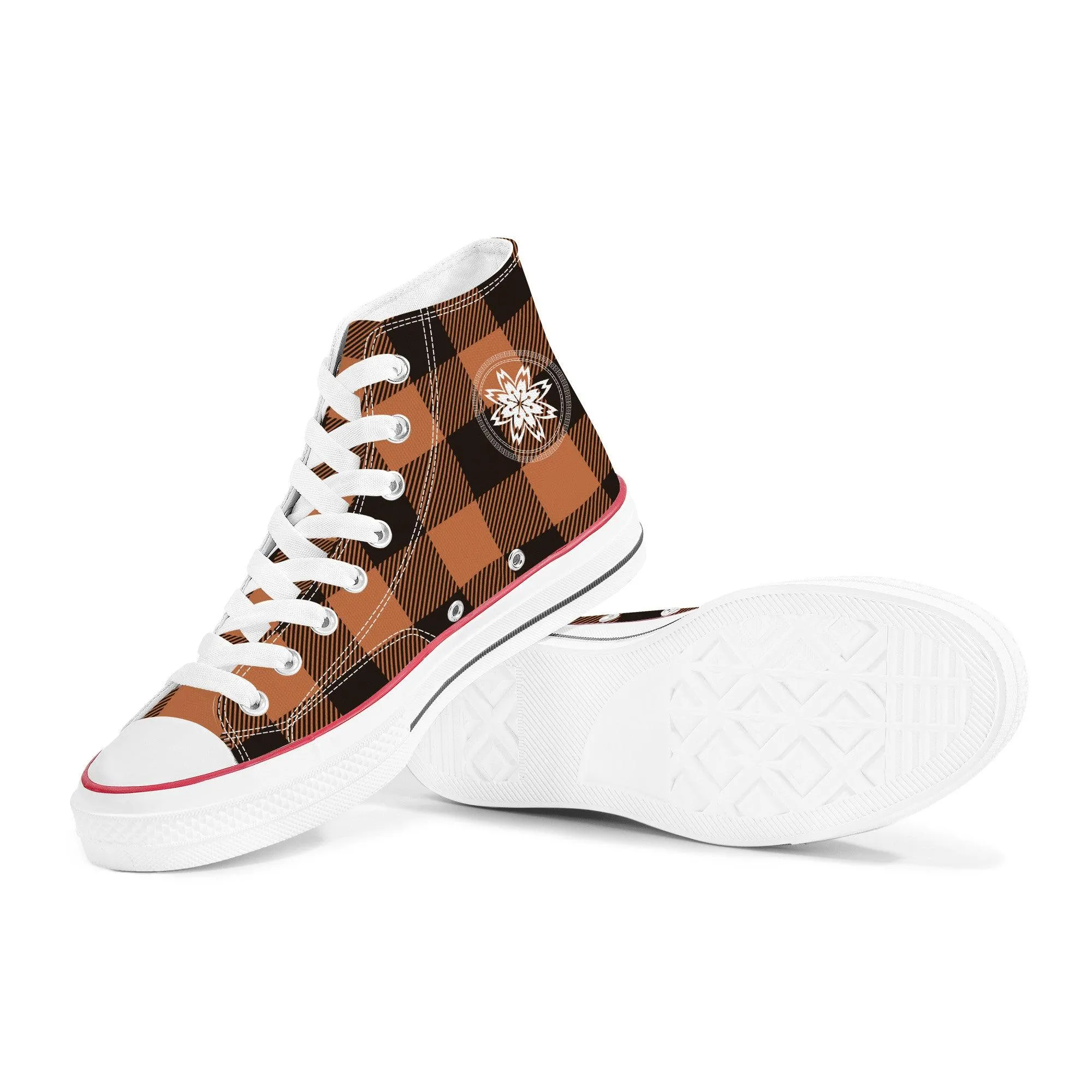 Brown & Black Checkers - High Top Canvas Shoes
