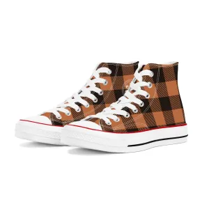Brown & Black Checkers - High Top Canvas Shoes