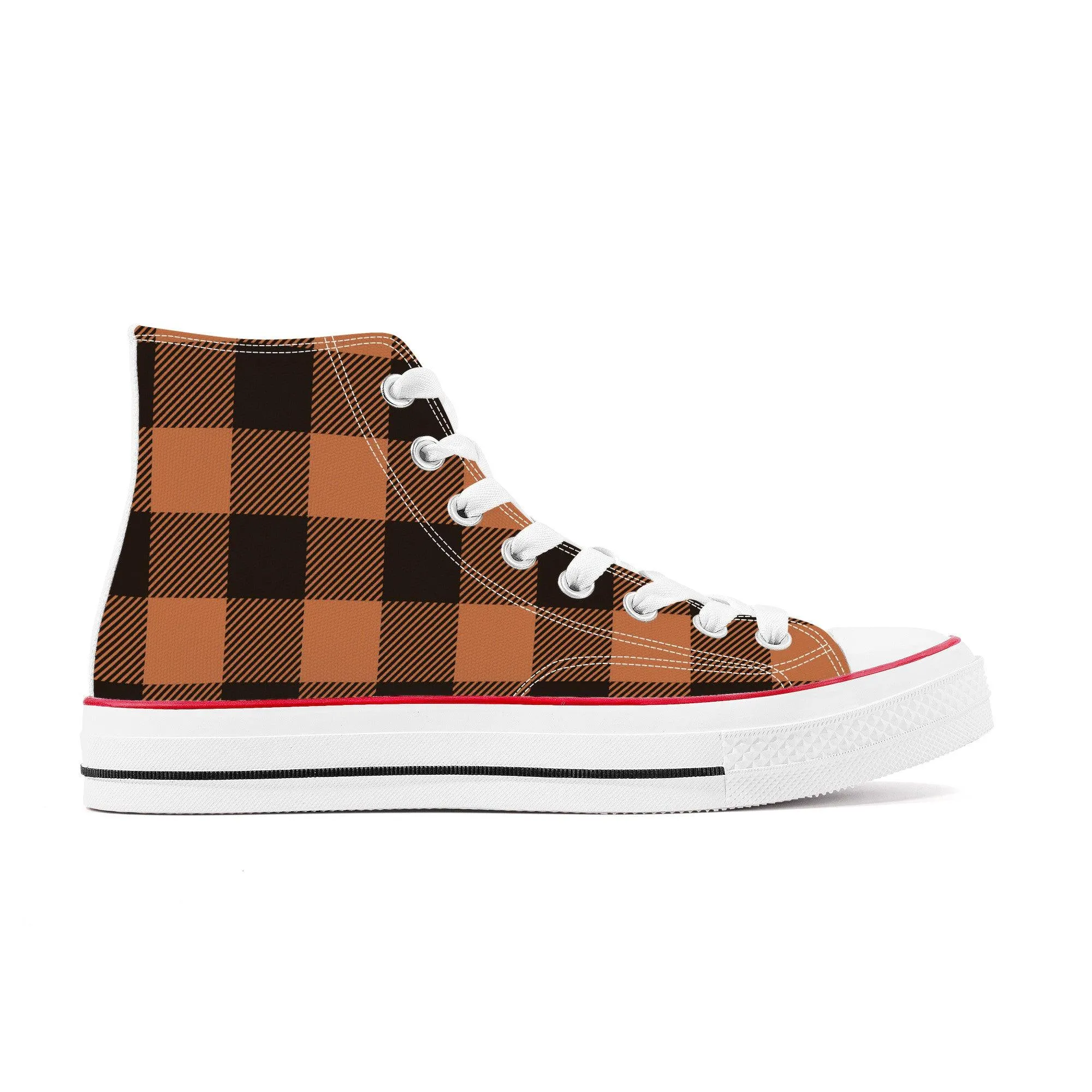 Brown & Black Checkers - High Top Canvas Shoes