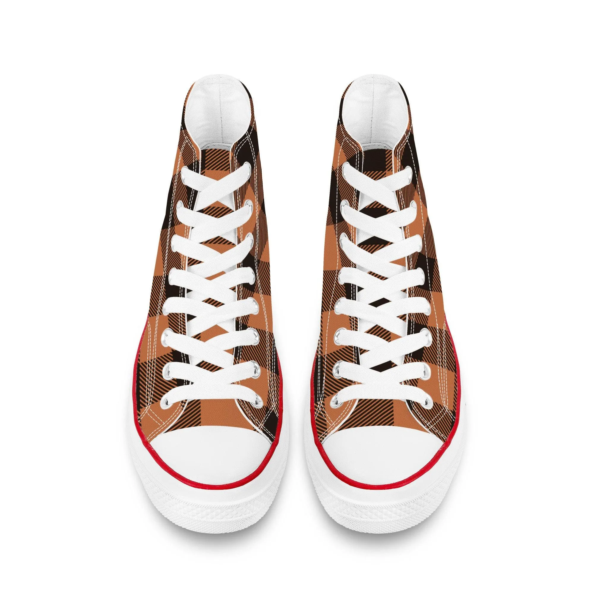 Brown & Black Checkers - High Top Canvas Shoes