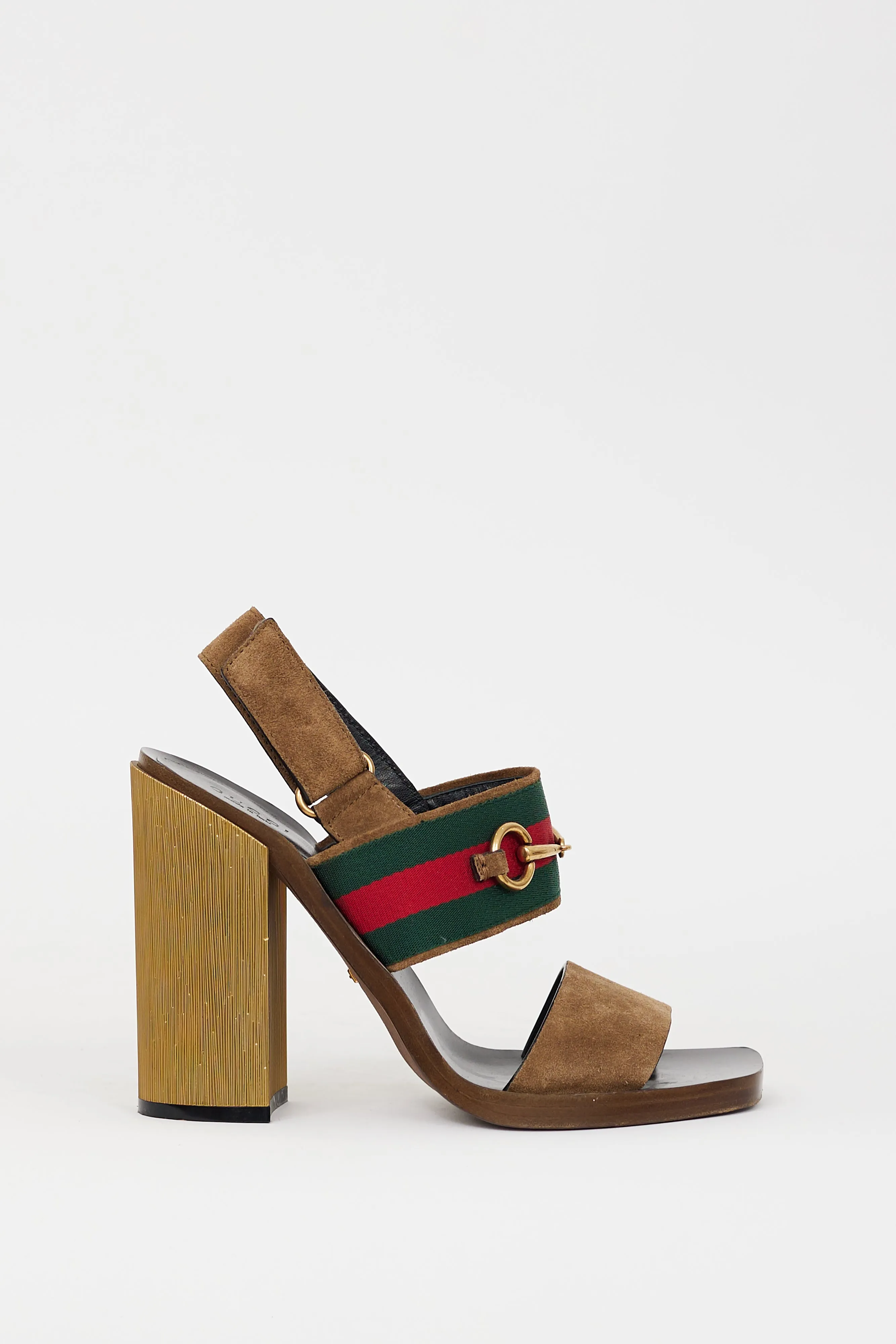 Brown & Multicolour Suede Hardware Web Slingback Heel