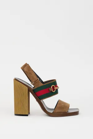 Brown & Multicolour Suede Hardware Web Slingback Heel
