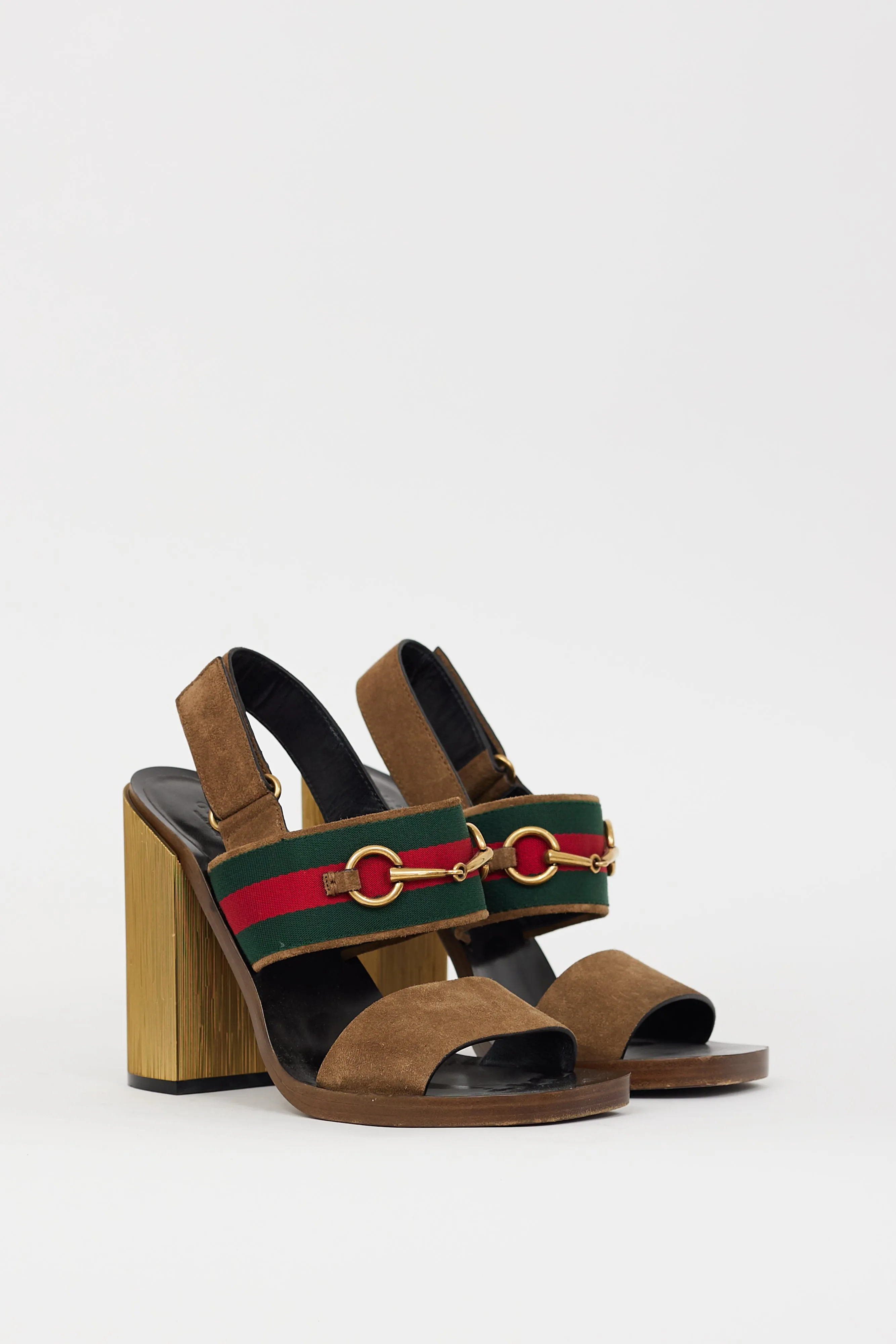 Brown & Multicolour Suede Hardware Web Slingback Heel
