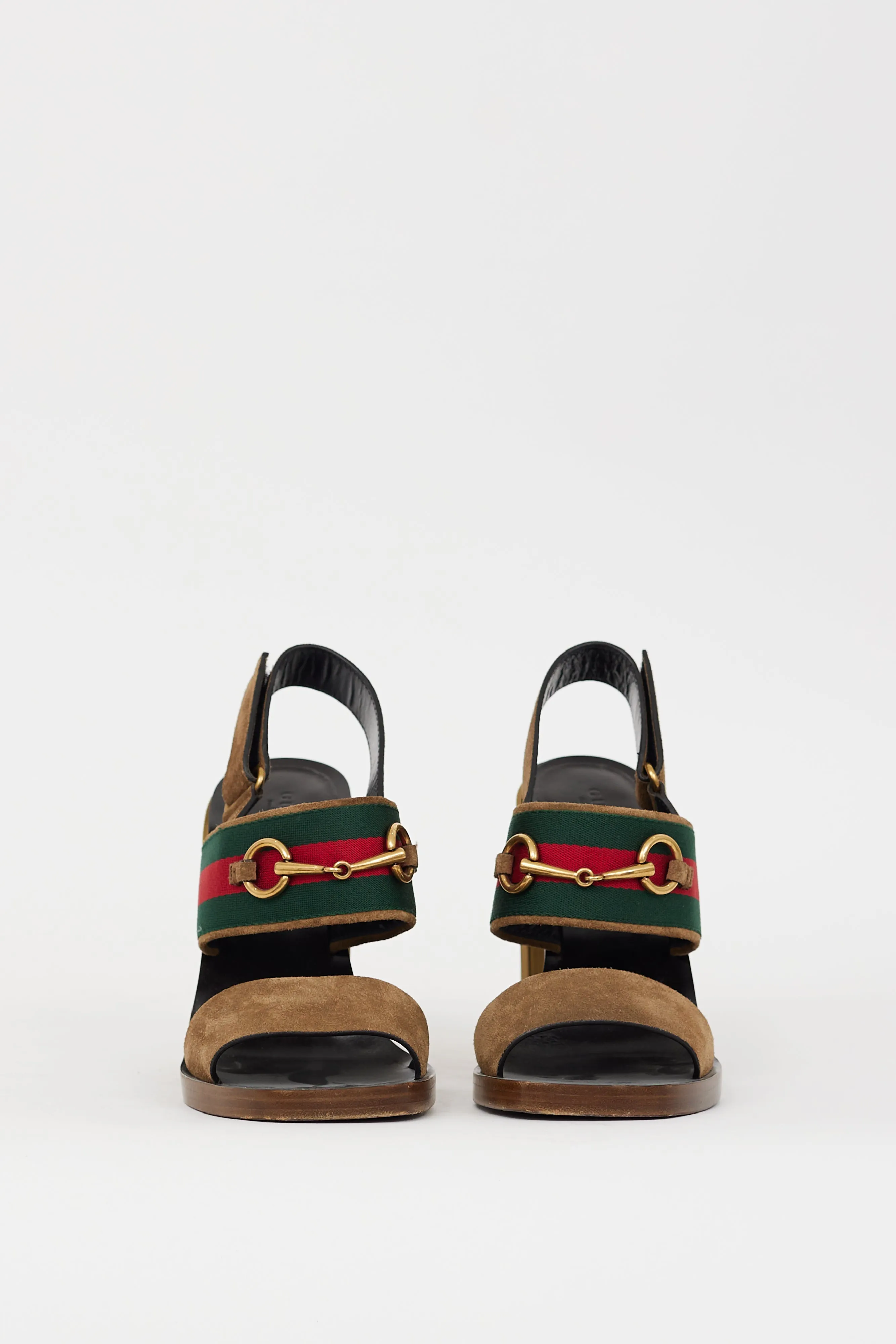 Brown & Multicolour Suede Hardware Web Slingback Heel