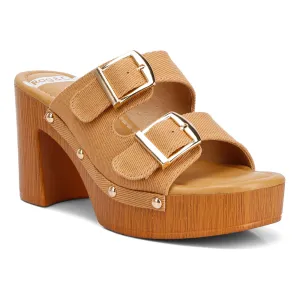 Buckle Straps High Block Heel Clogs
