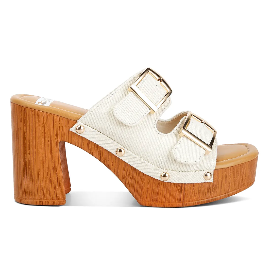 Buckle Straps High Block Heel Clogs