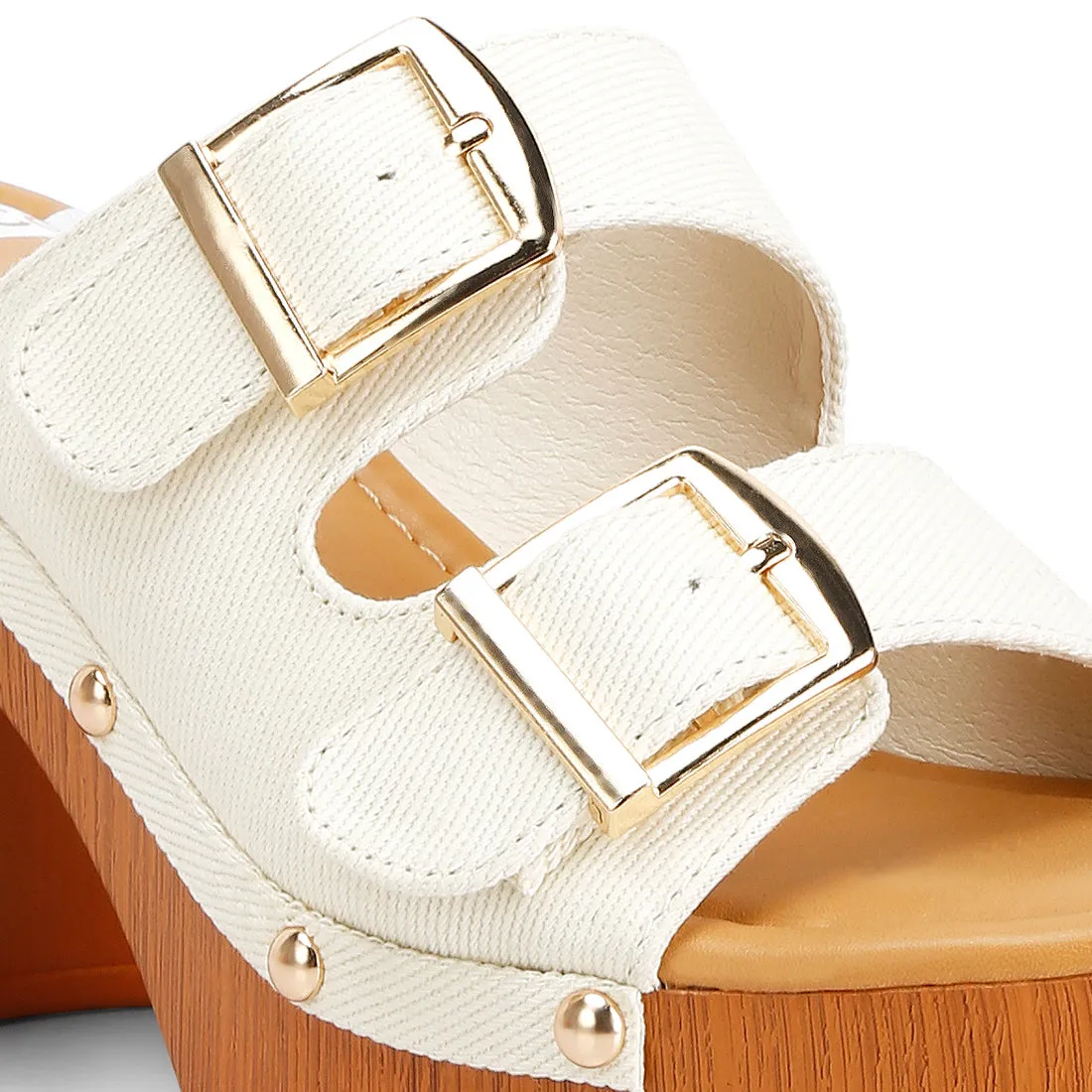 Buckle Straps High Block Heel Clogs