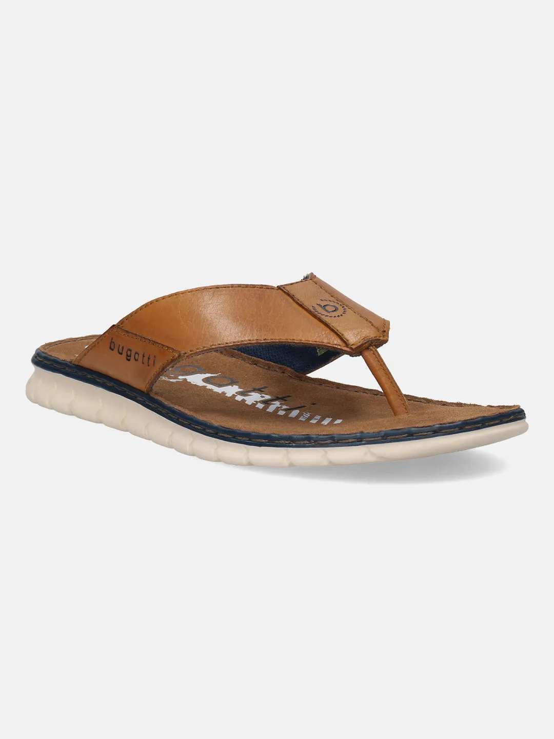 bugatti Cognac Premium Leather Thongs Sandals