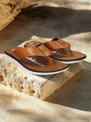 bugatti Cognac Premium Leather Thongs Sandals