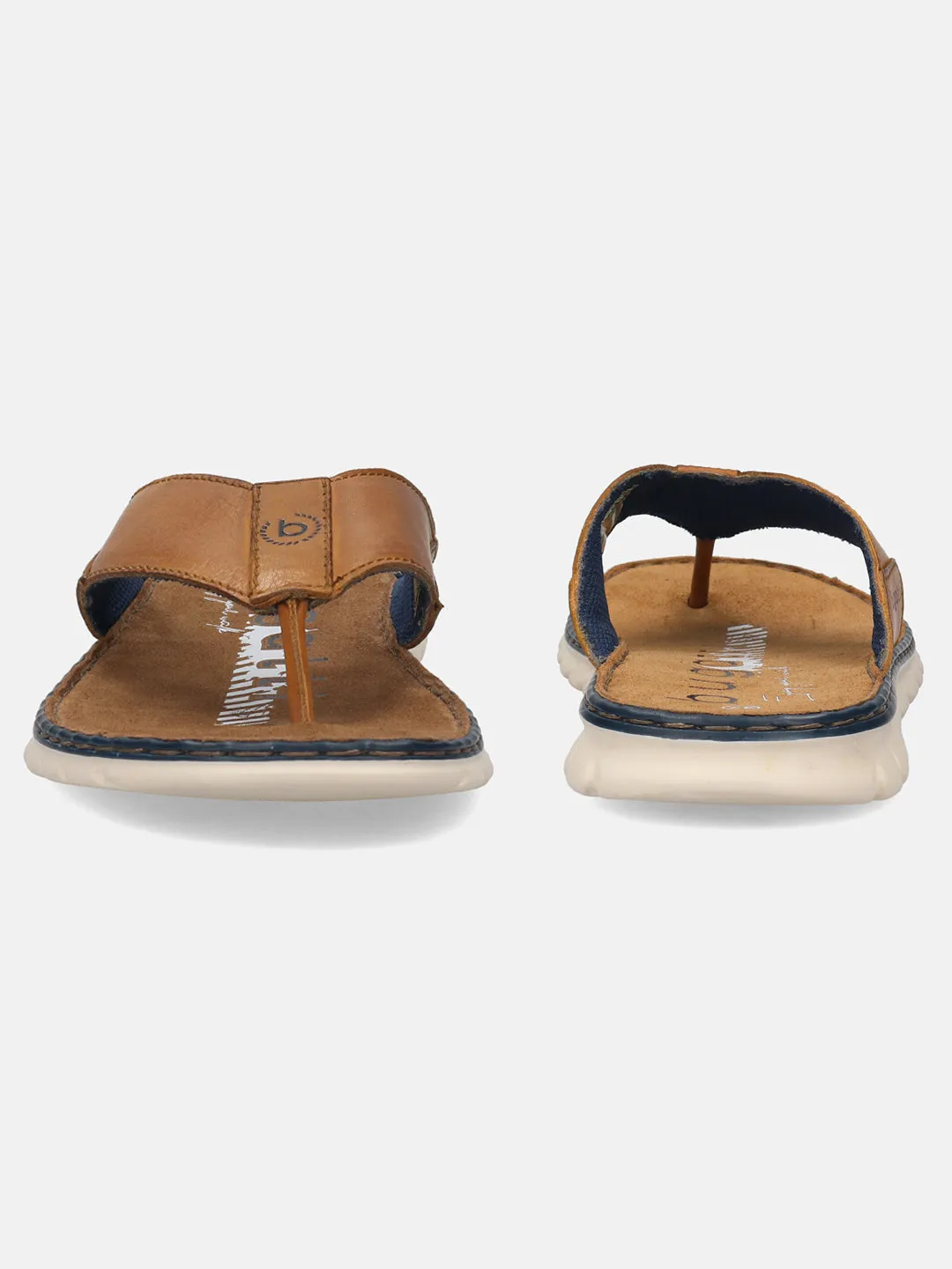 bugatti Cognac Premium Leather Thongs Sandals