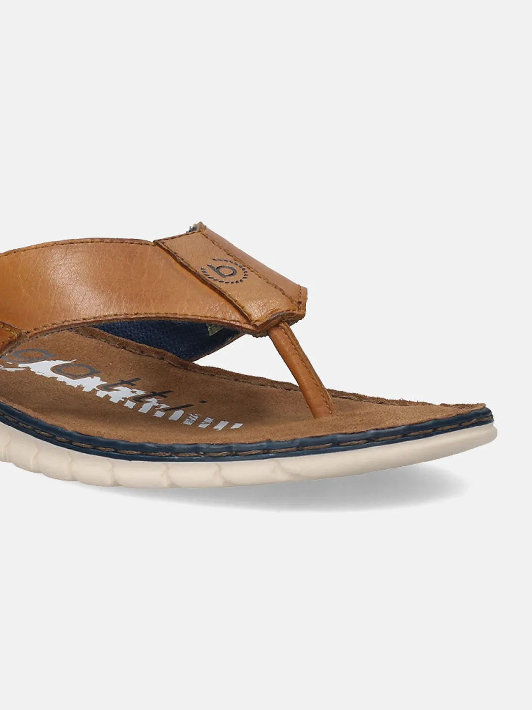 bugatti Cognac Premium Leather Thongs Sandals