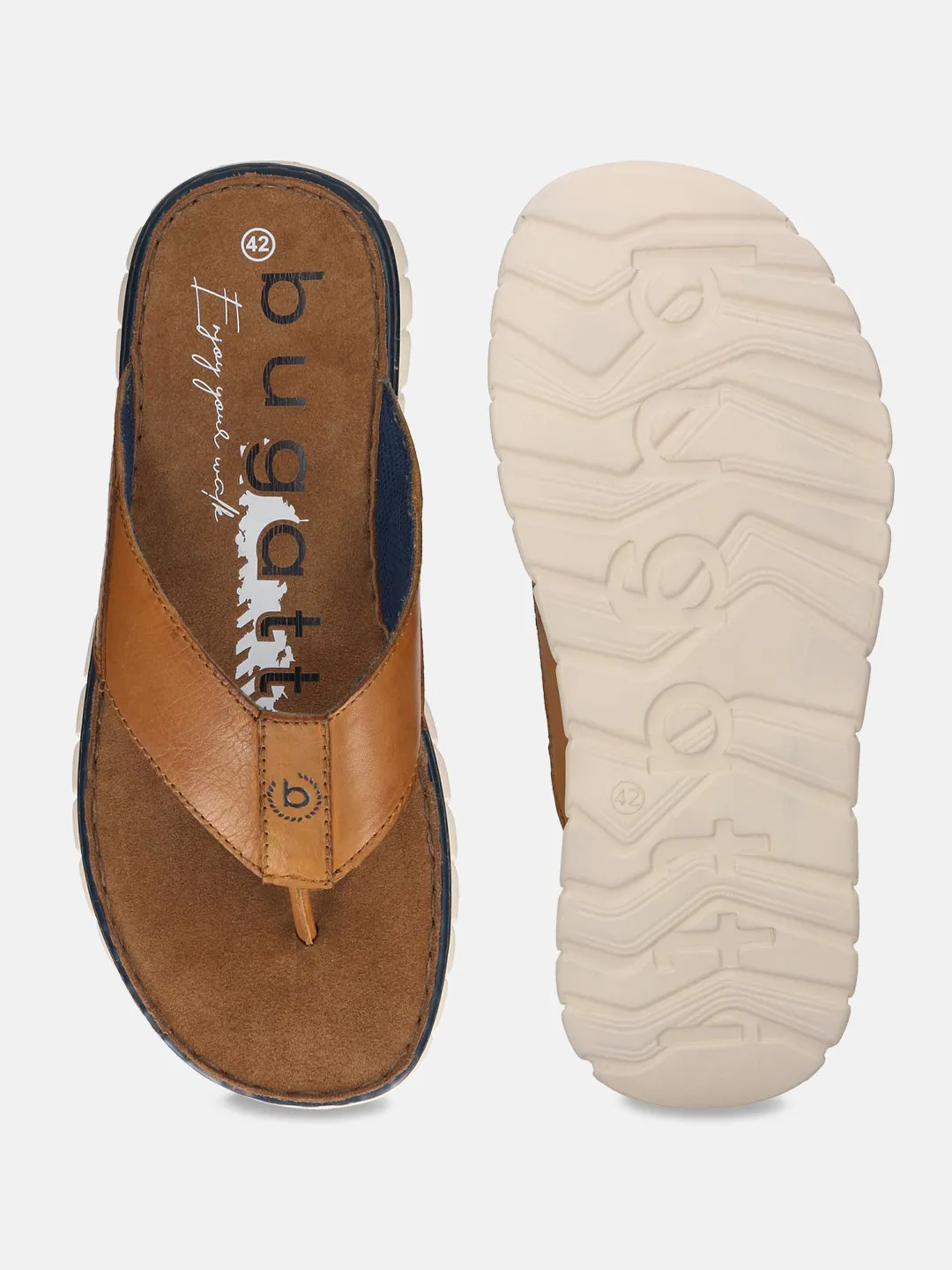 bugatti Cognac Premium Leather Thongs Sandals
