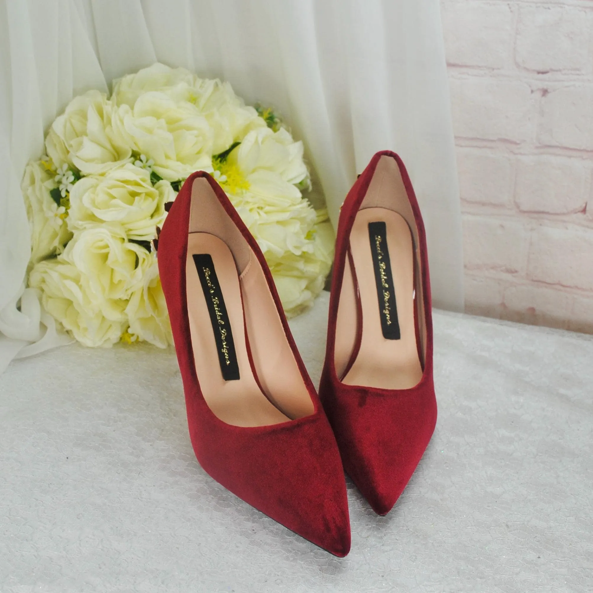 Burgundy Velvet Bridal Shoes  UK3/US5.5