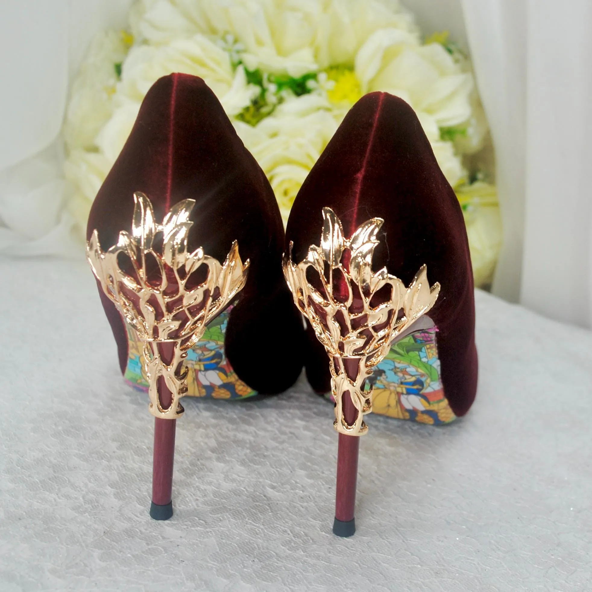 Burgundy Velvet Bridal Shoes  UK3/US5.5