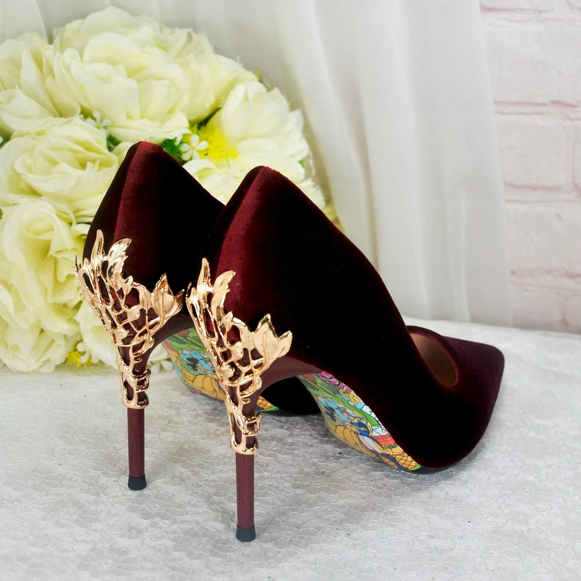 Burgundy Velvet Bridal Shoes  UK3/US5.5