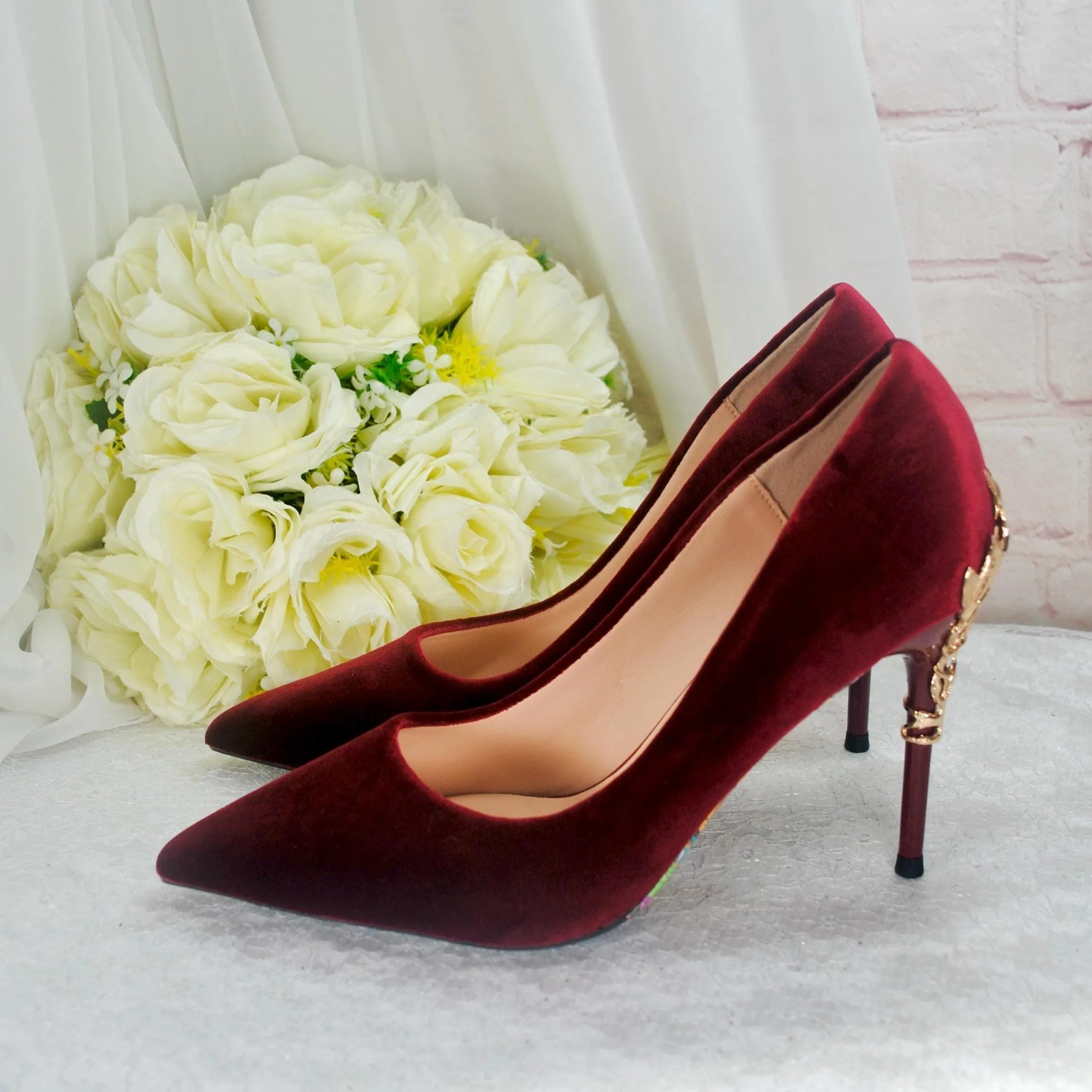 Burgundy Velvet Bridal Shoes  UK3/US5.5