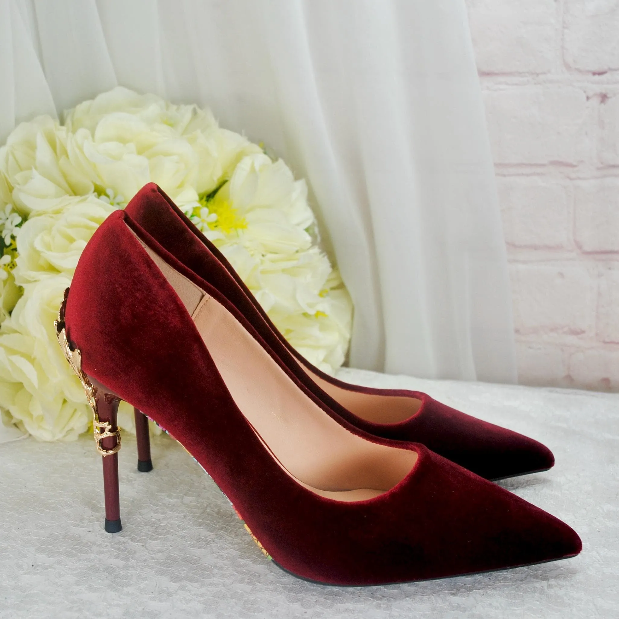 Burgundy Velvet Bridal Shoes  UK3/US5.5