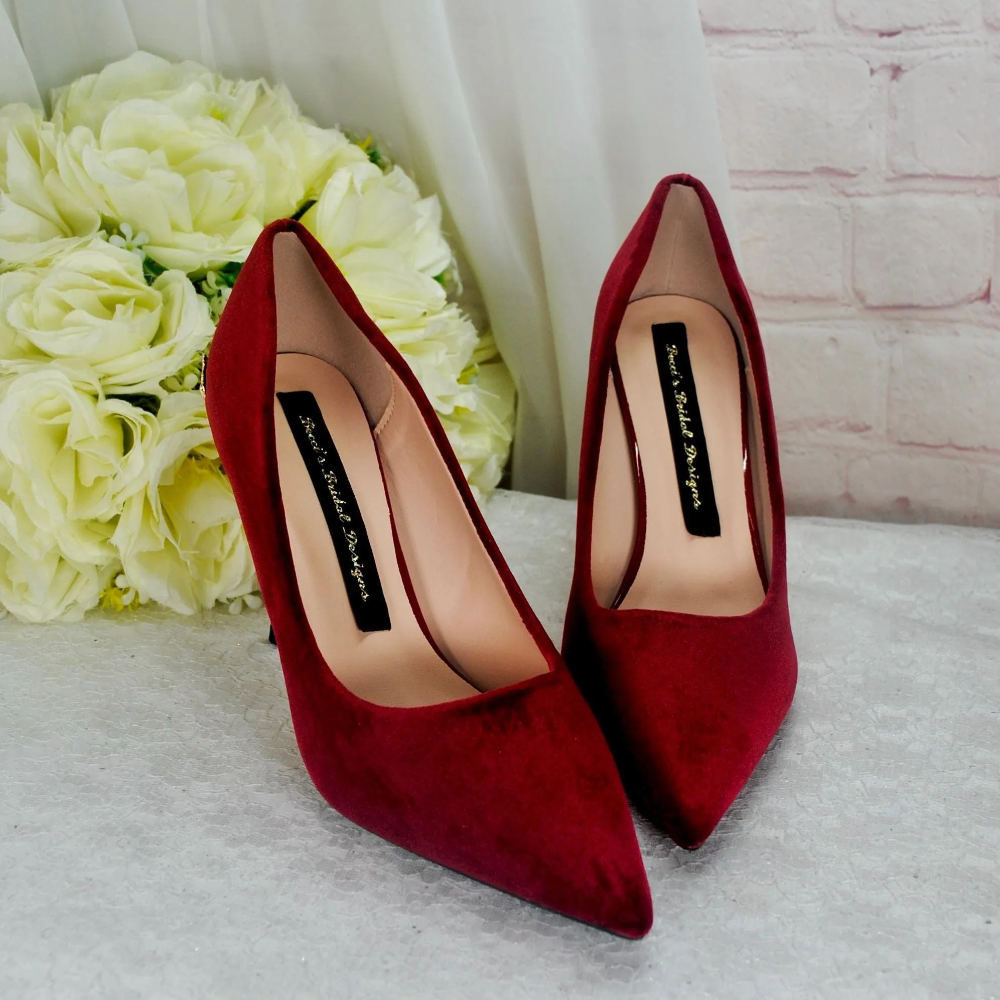 Burgundy Velvet Bridal Shoes  UK3/US5.5