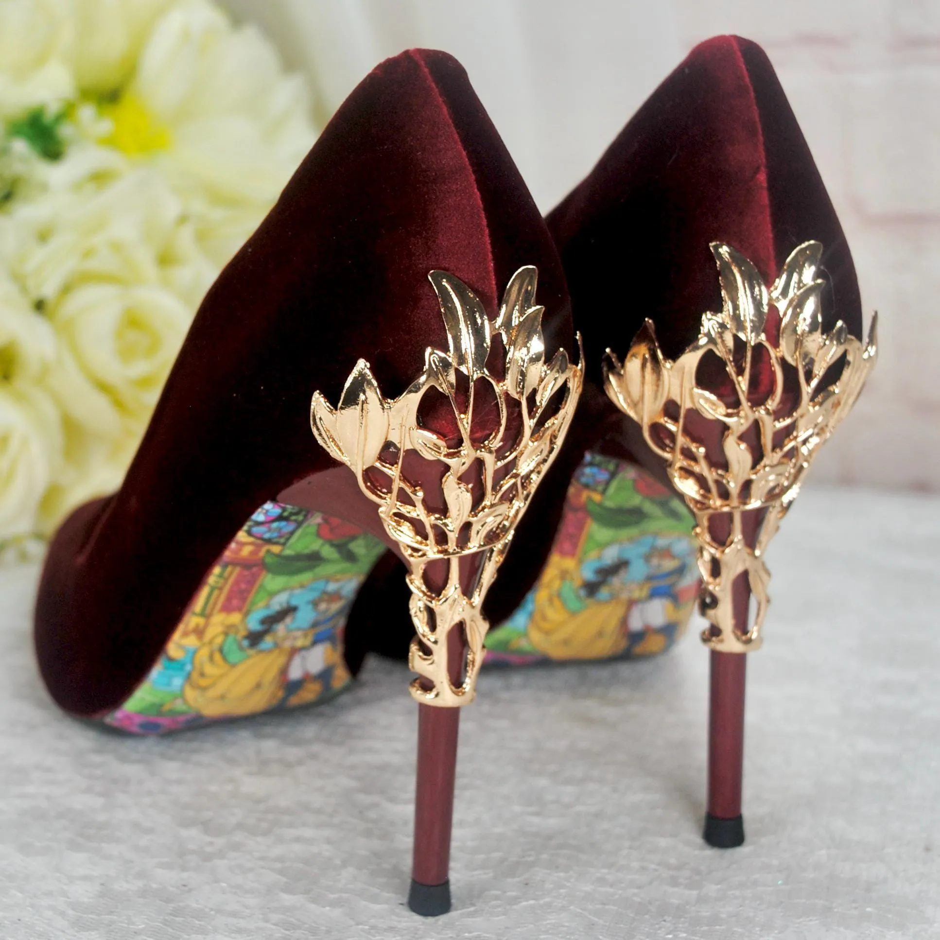 Burgundy Velvet Bridal Shoes  UK3/US5.5