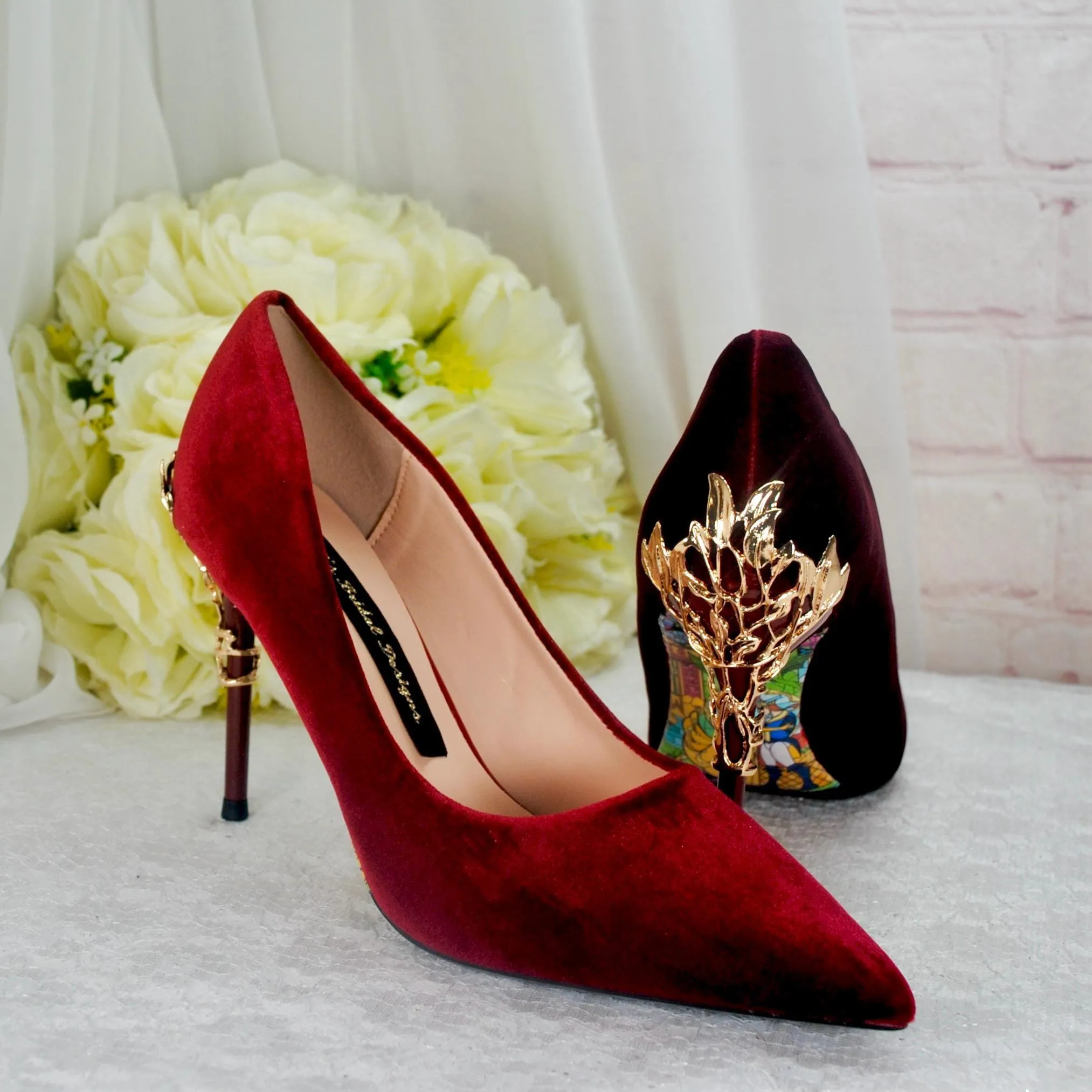 Burgundy Velvet Bridal Shoes  UK3/US5.5