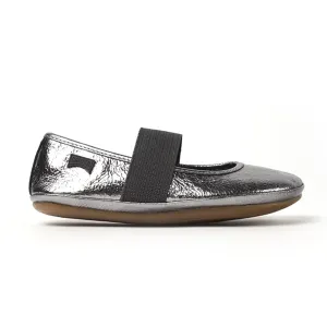 Camper For Kids Metallic Grey Leather Ballerinas