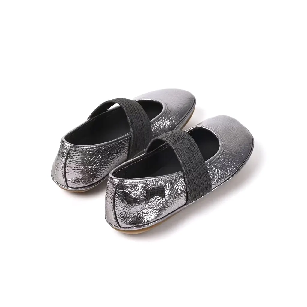 Camper For Kids Metallic Grey Leather Ballerinas