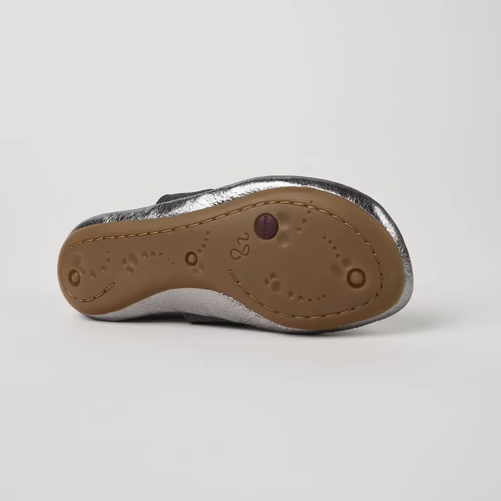 Camper For Kids Metallic Grey Leather Ballerinas