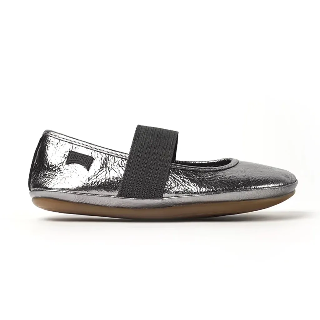 Camper For Kids Metallic Grey Leather Ballerinas