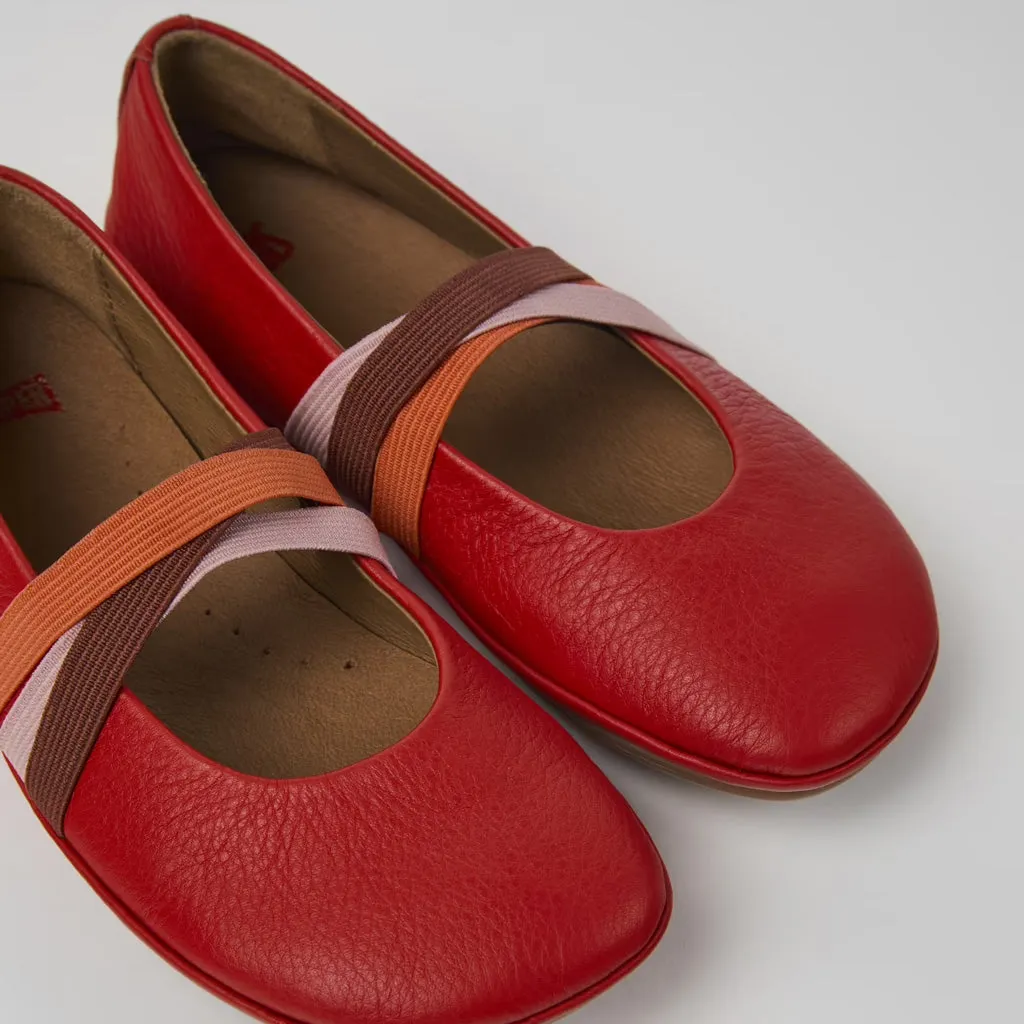 Camper For Kids Red Leather Ballerinas