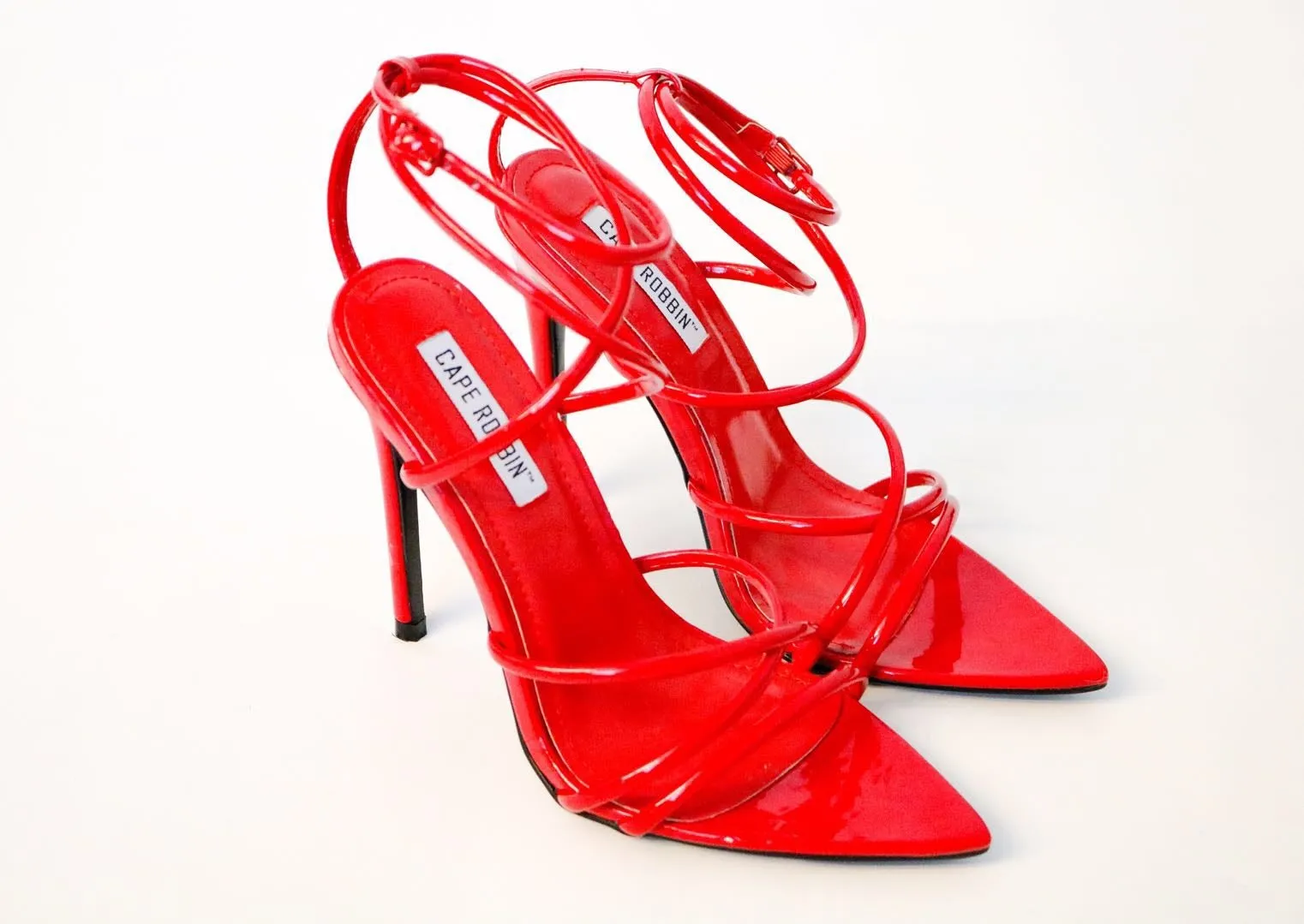 Cape Robbin Ada Strappy Pointy Open Toe Ankle Strap Stiletto Heel Sandals Red