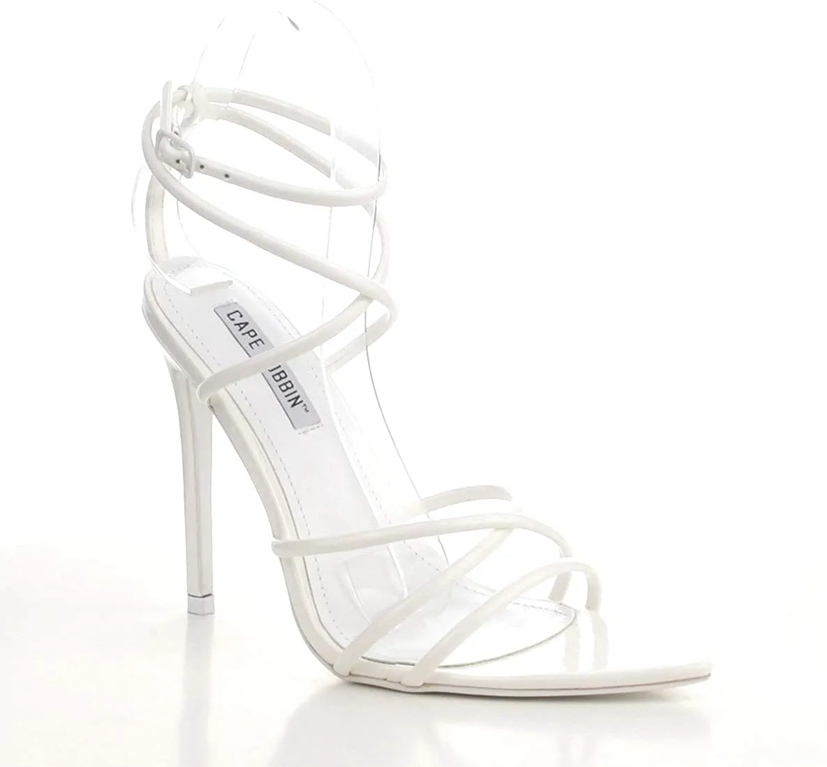 Cape Robbin Ada Strappy Pointy Open Toe Ankle Strap Stiletto Heel Sandals White