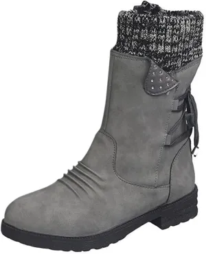 Cathalem Boots for Women Knee-High Boots Comfortable Chunky Block Heel Pointed Toe Pull On Side Zipper Lace Up Riding Boots