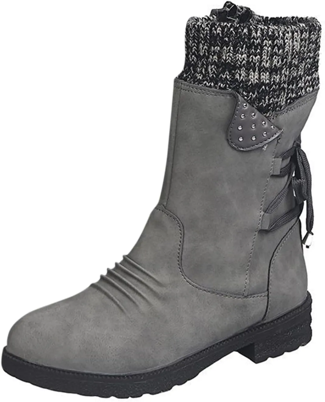 Cathalem Boots for Women Knee-High Boots Comfortable Chunky Block Heel Pointed Toe Pull On Side Zipper Lace Up Riding Boots