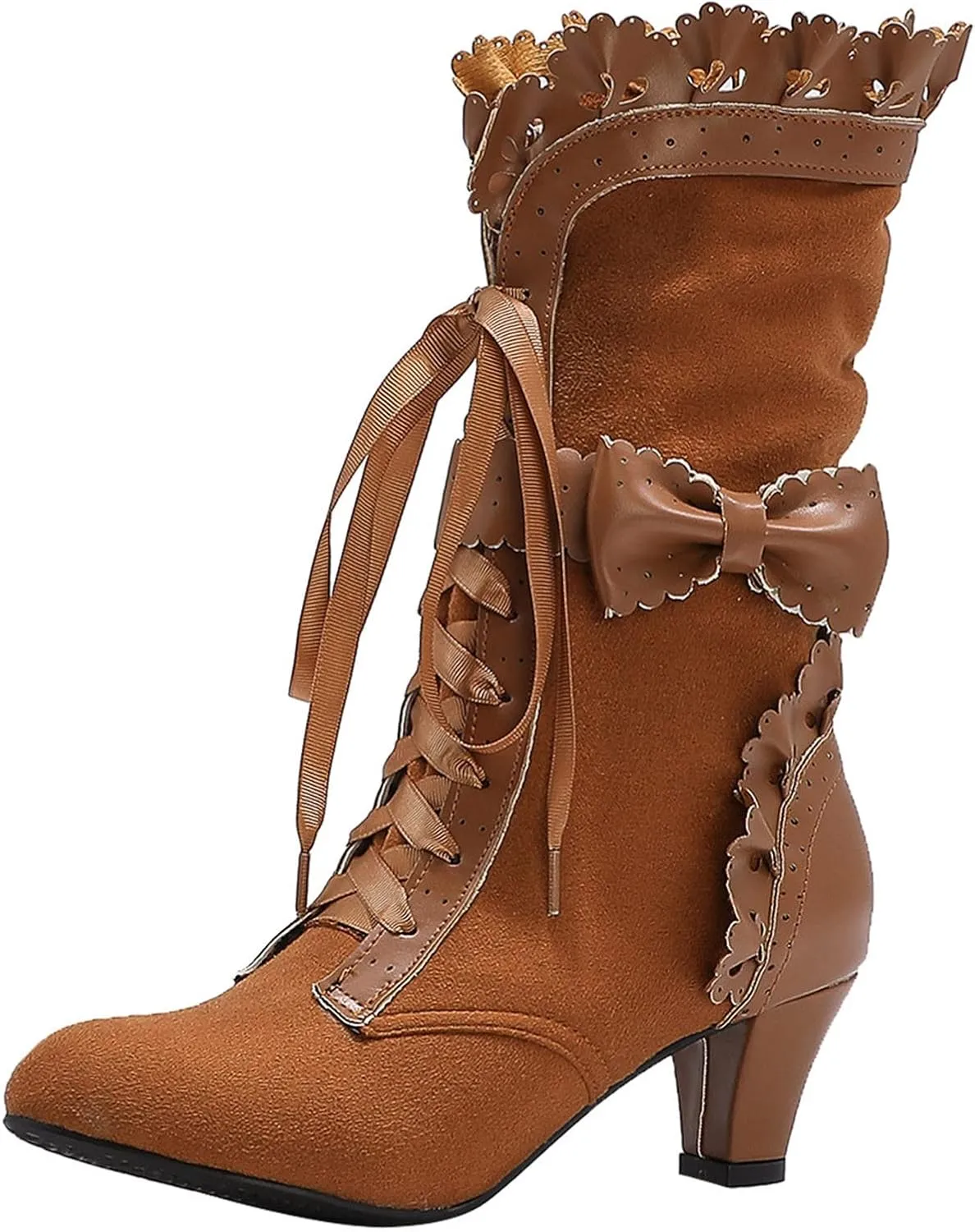 Cathalem Halloween Boots for Women Women Vintage Victorian Boots 70s Lace Up Mid Calf Renaissance Boots Fall Winter Boots