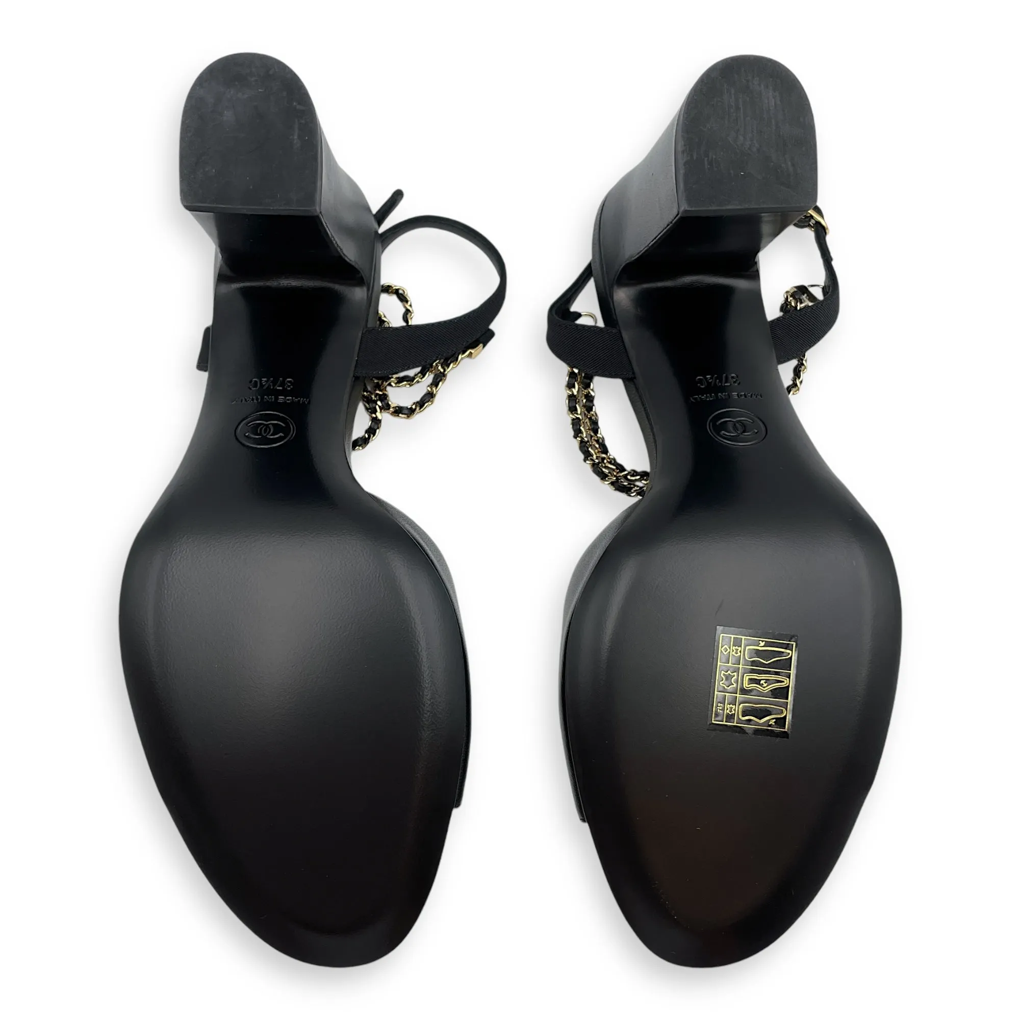 CC Chain Slingback (10cm) 37.5C Black Heels in Lambskin, Gold hardware