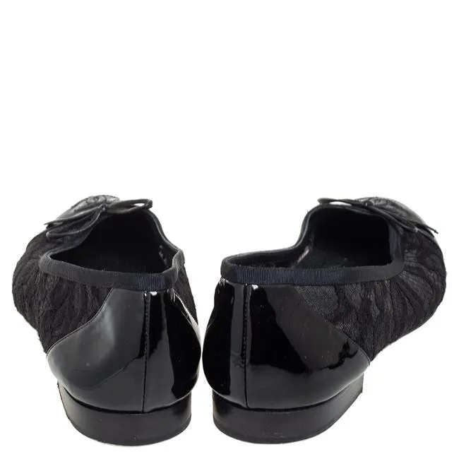 CHANEL PATENT & LEATHER LACE BALLET SHOES