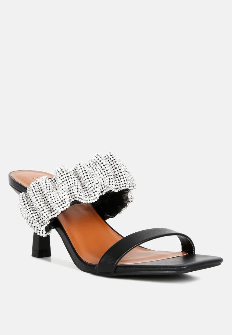 cherry blossom diamante ruche strap sandals