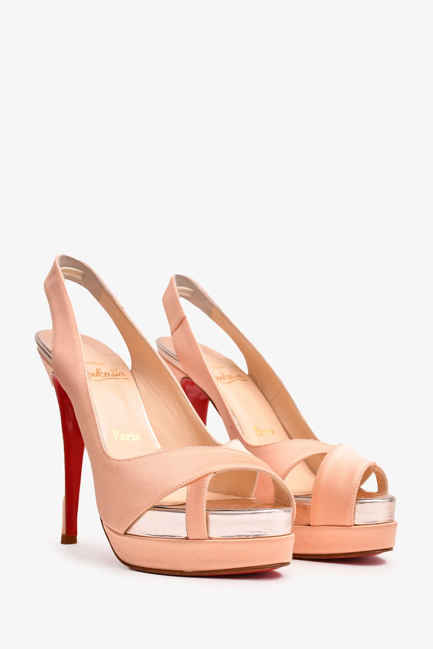 Christian Louboutin Pink Satin/Leather Peep Toe Heels