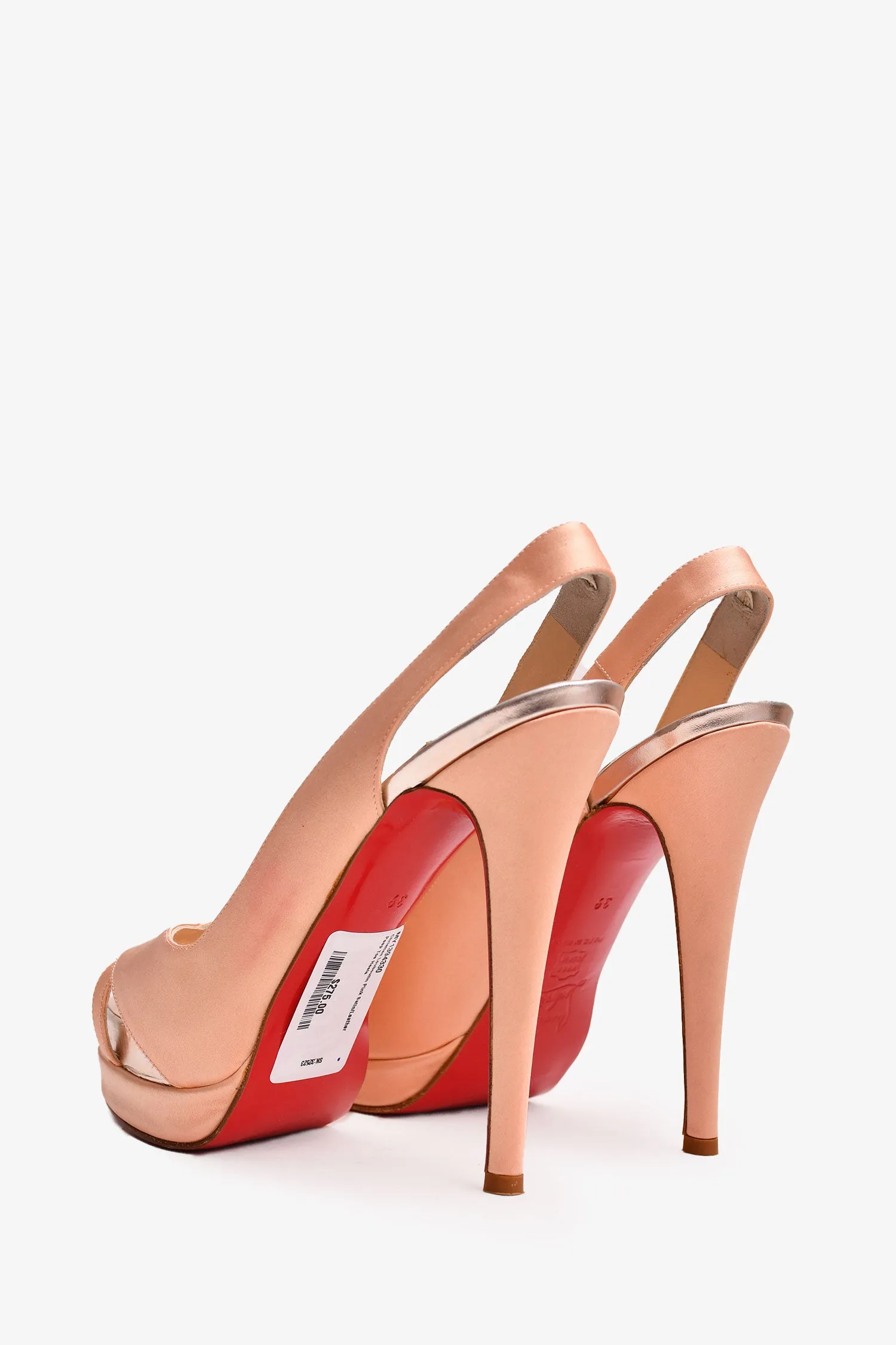 Christian Louboutin Pink Satin/Leather Peep Toe Heels