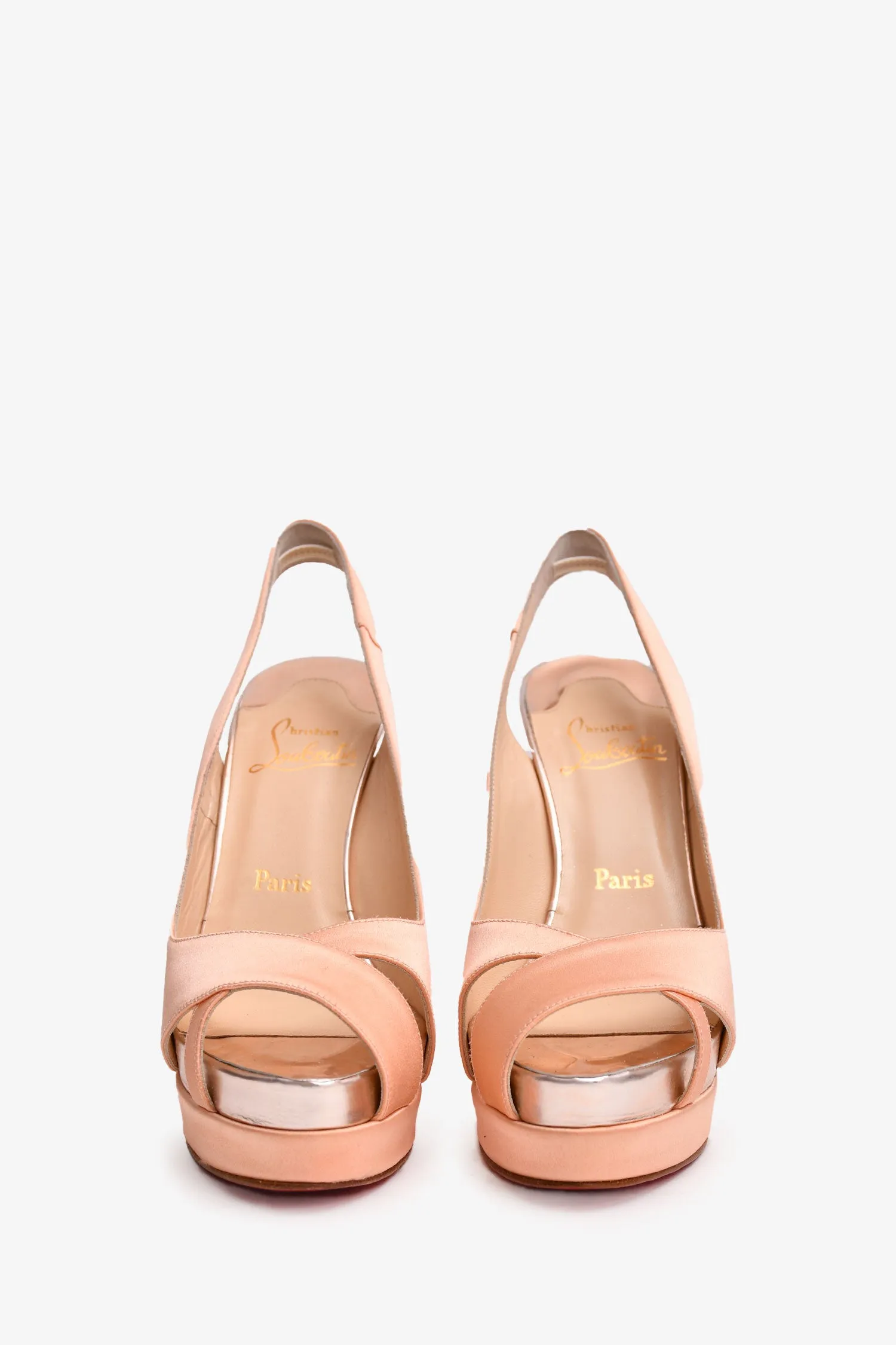 Christian Louboutin Pink Satin/Leather Peep Toe Heels