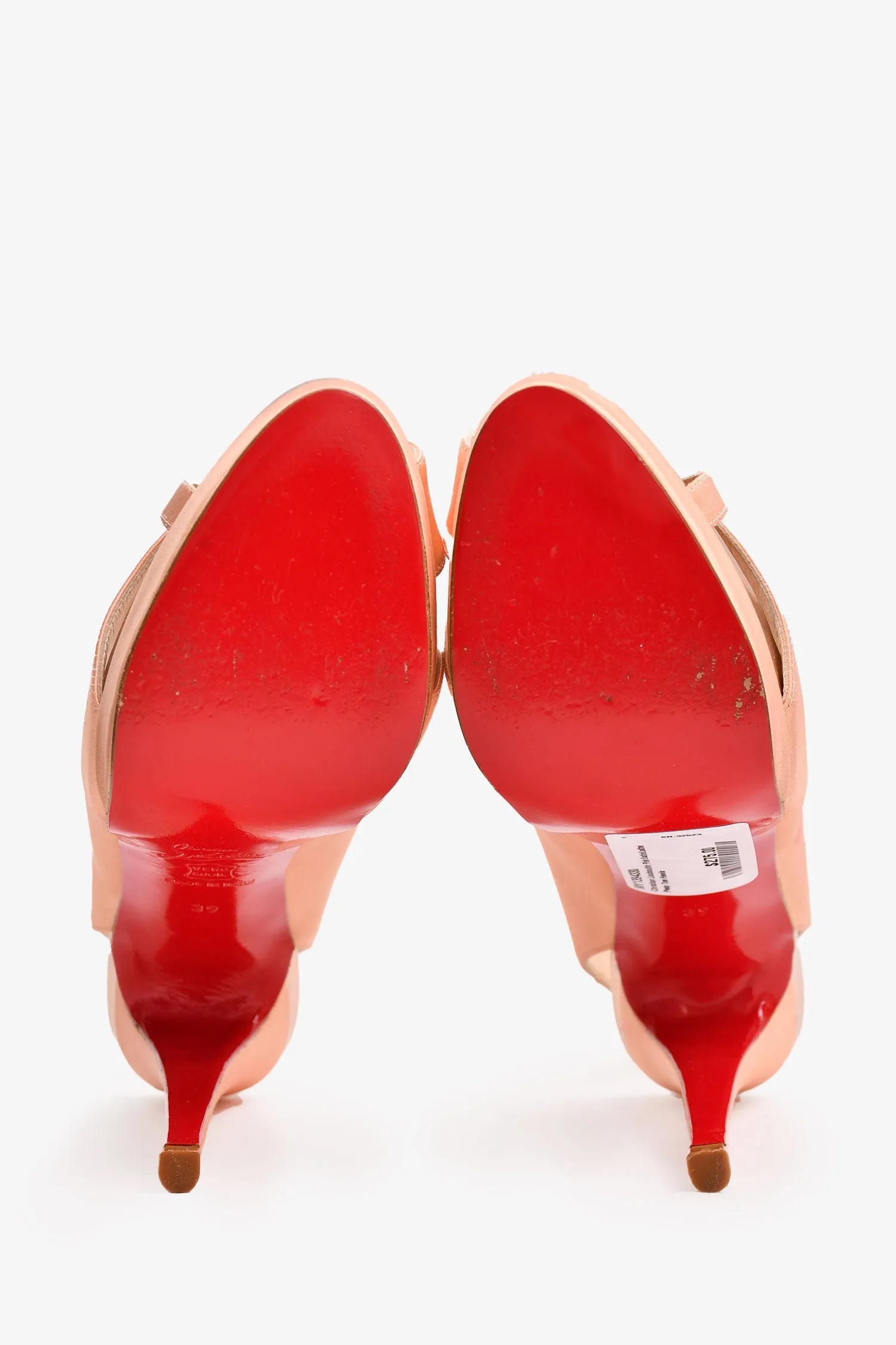 Christian Louboutin Pink Satin/Leather Peep Toe Heels