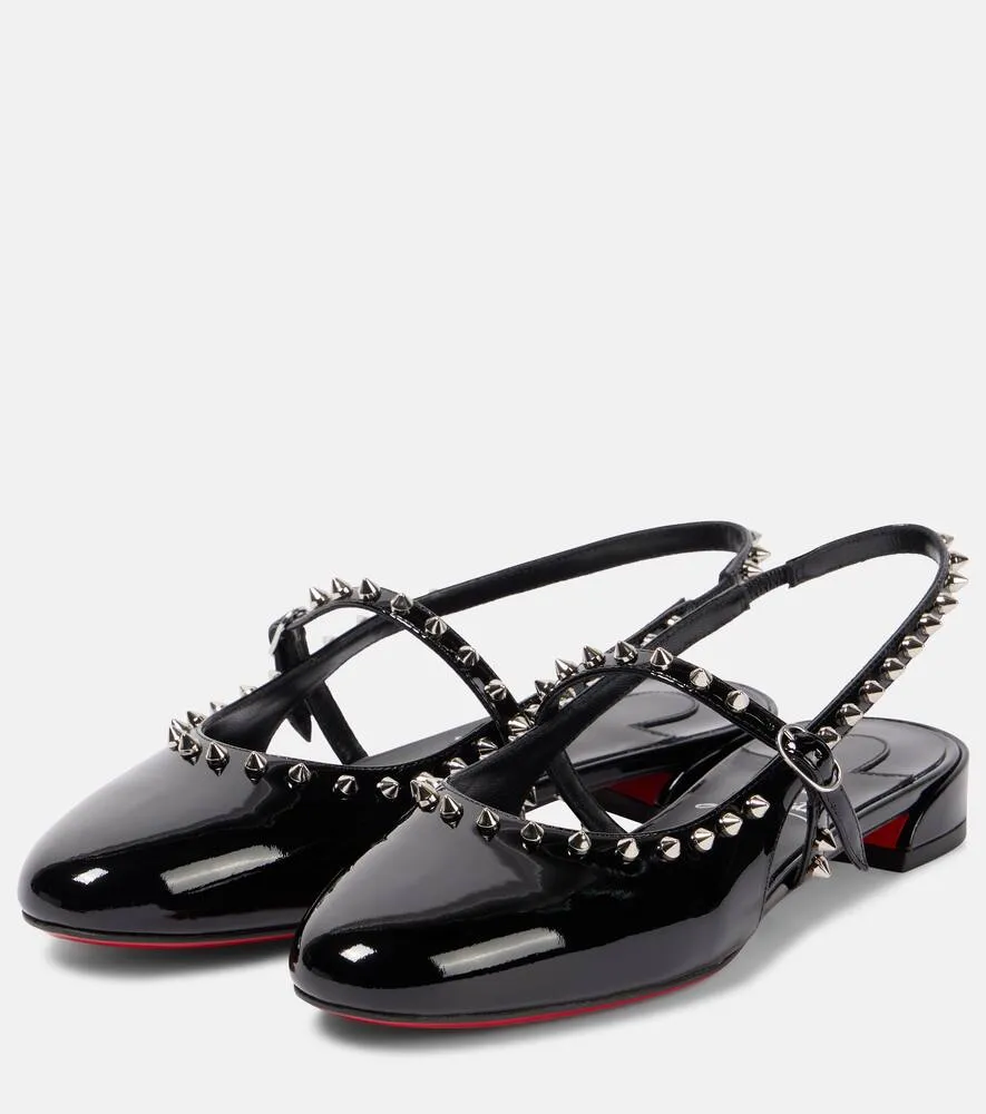 Christian Louboutin Sweet Janispikes patent leather slingback flats