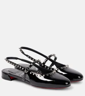 Christian Louboutin Sweet Janispikes patent leather slingback flats