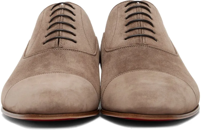 Christian Louboutin Taupe Suede Greggo Flat Oxfords