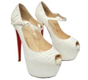 Christian Louboutin White Python Leather Platform Heels